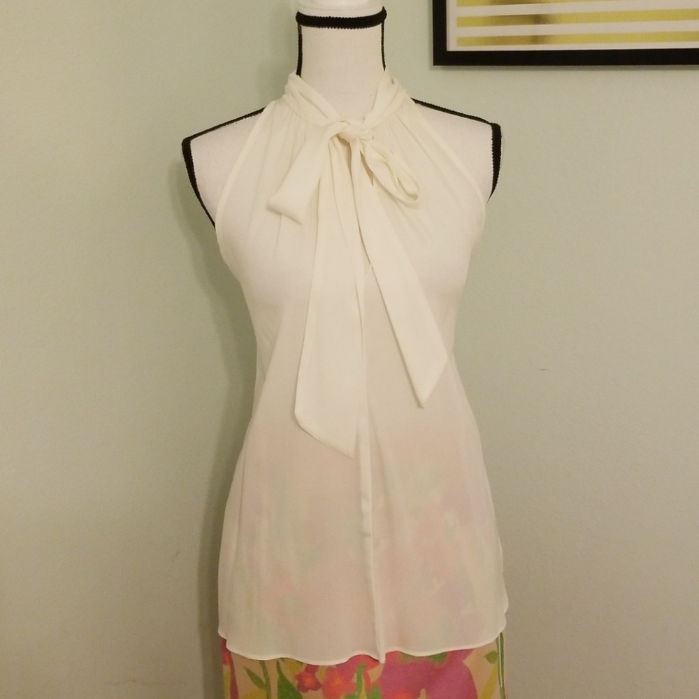 Drew Sleeveless Lilytie Blouse 100% Silk Ivory
